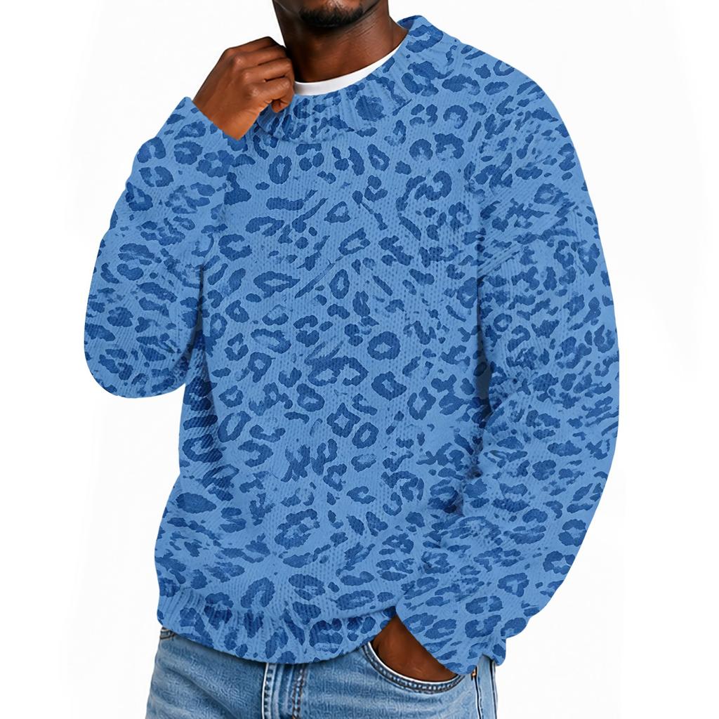 Men's Casual Long Sleeve Button Down Shirt with Leopard Print for Spring and Fall