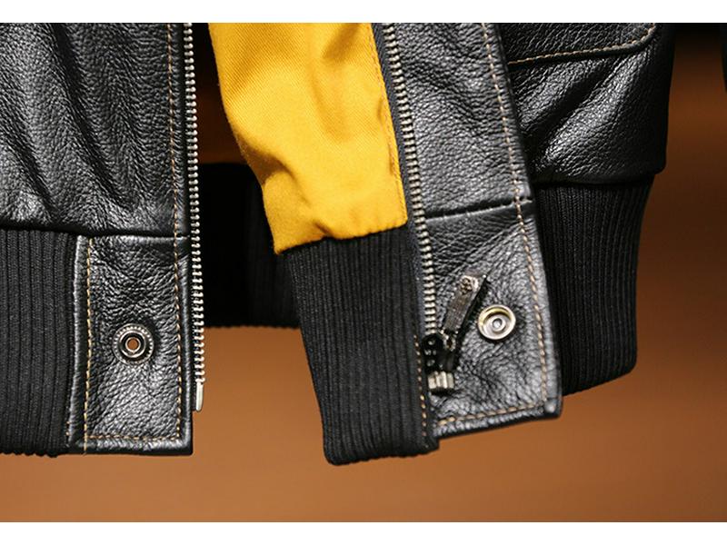 Men's Genuine Leather Cowhide Flight Suit Jacket with Lapel