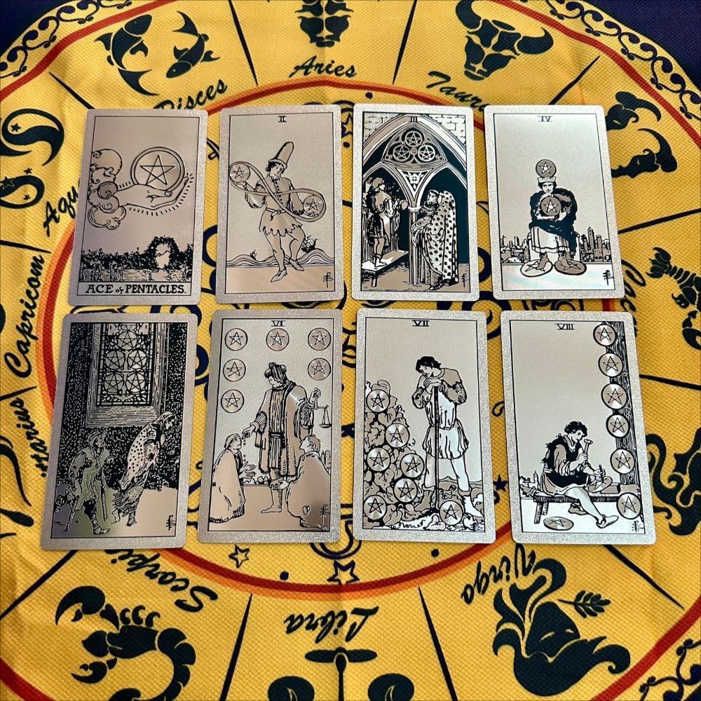 Hexagram Gold Foil Tarot Cards with Rose Pattern, 78 Cards Rider Tarot Deck 12*7cm, with Paper Instruction Guide