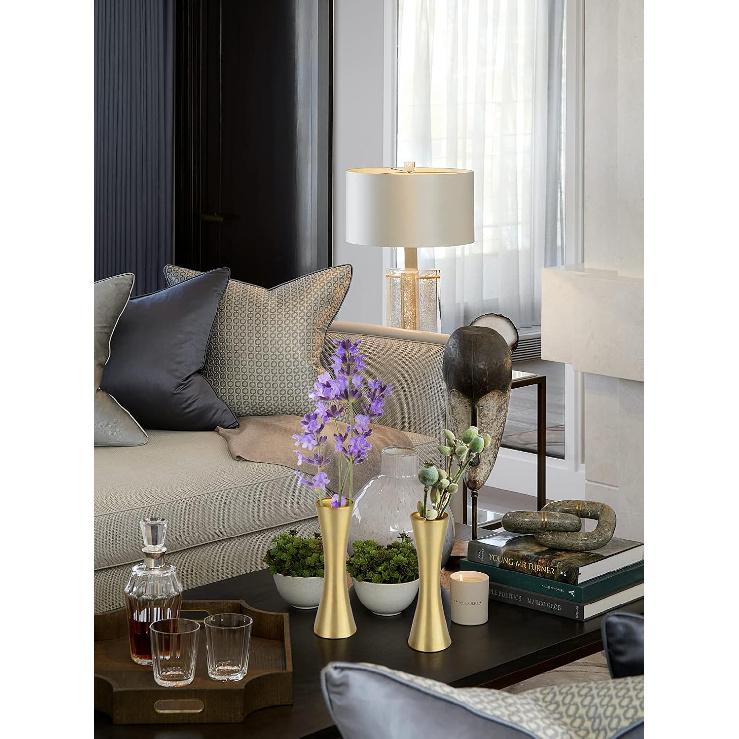 Vixdonos 6.7 inch Brass-Toned Metal Vase Small Flower Vase Set of 2 Modern Decorative Vase for Home Decor, Wedding or Gift(Gold)
