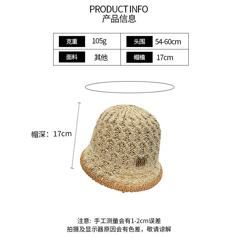 Min standard woven breathable straw hat women's travel sunscreen bucket hat showing face small beach vacation sun hat