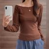 New Arrivals Open Run Women BuTTon STring Neck Slim FiT Long Sleeve T shirT