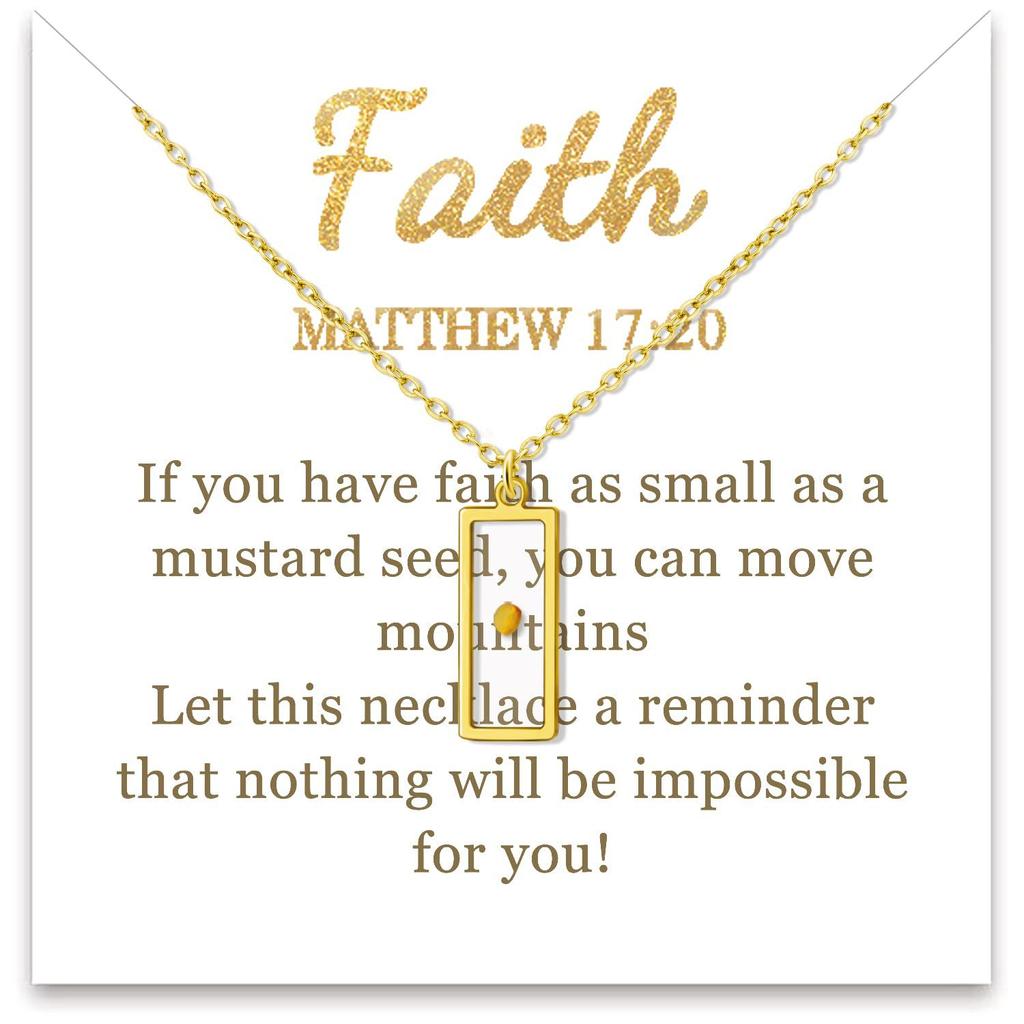18K Gold Plated Stainless Steel Mountains-Mustard Necklaces Christian Faith Jewelry Mustard Seed Faith Necklace for Women Gifts