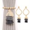 2Pcs Bohemian Curtain Clasp Wooden Bead Magnet Curtain Tie Backs With Tassel For Bedroom And Living Room Home Decoration