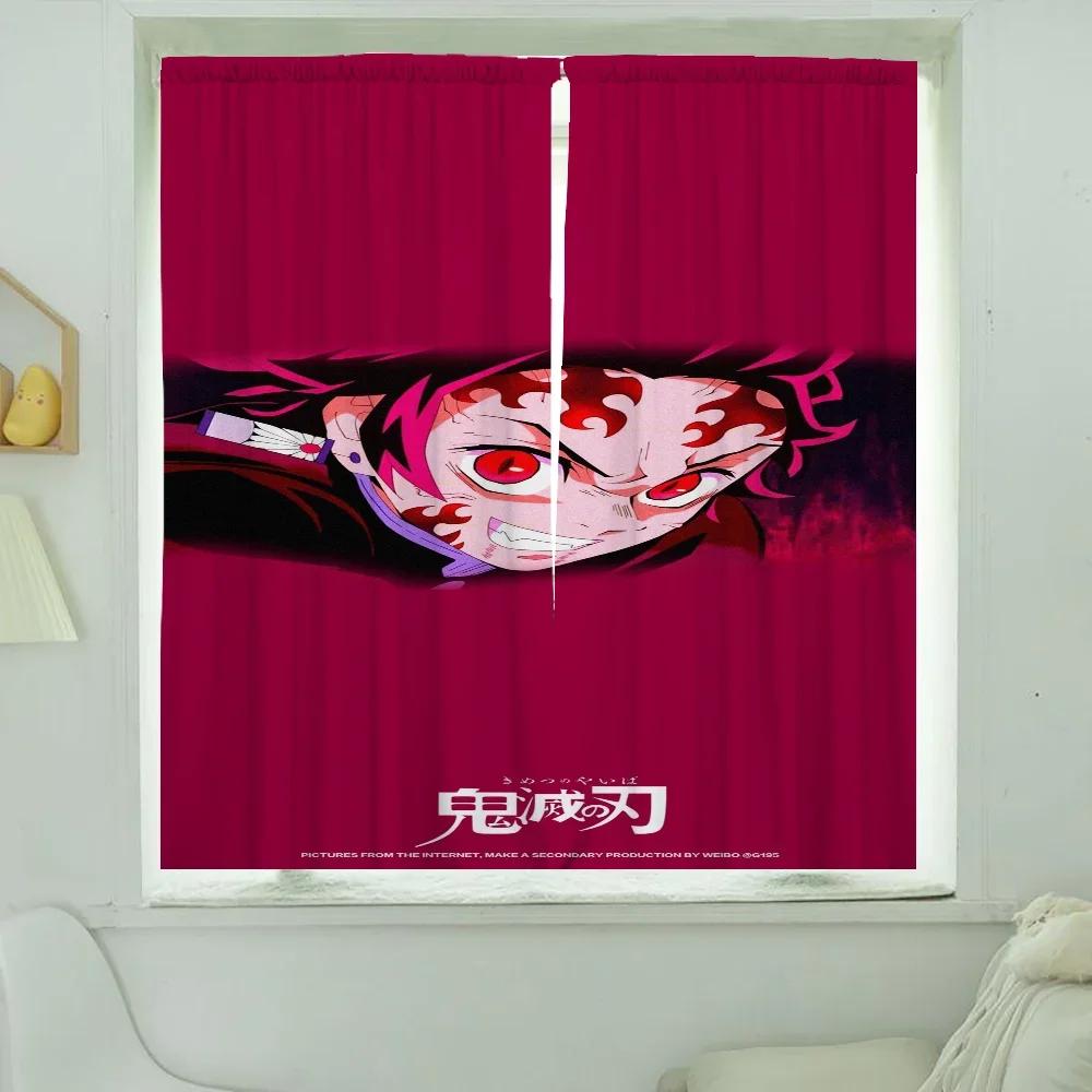 Window Kitchen Curtains for Living Room 2 Pieces Blackout Curtains Door Curtain D-demon S-slayer Bedroom Decoration Partition