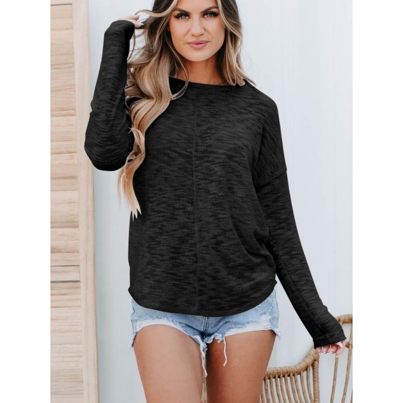 Women S Long Sleeve Casual Solid Color T Shirt Loose Fit Top