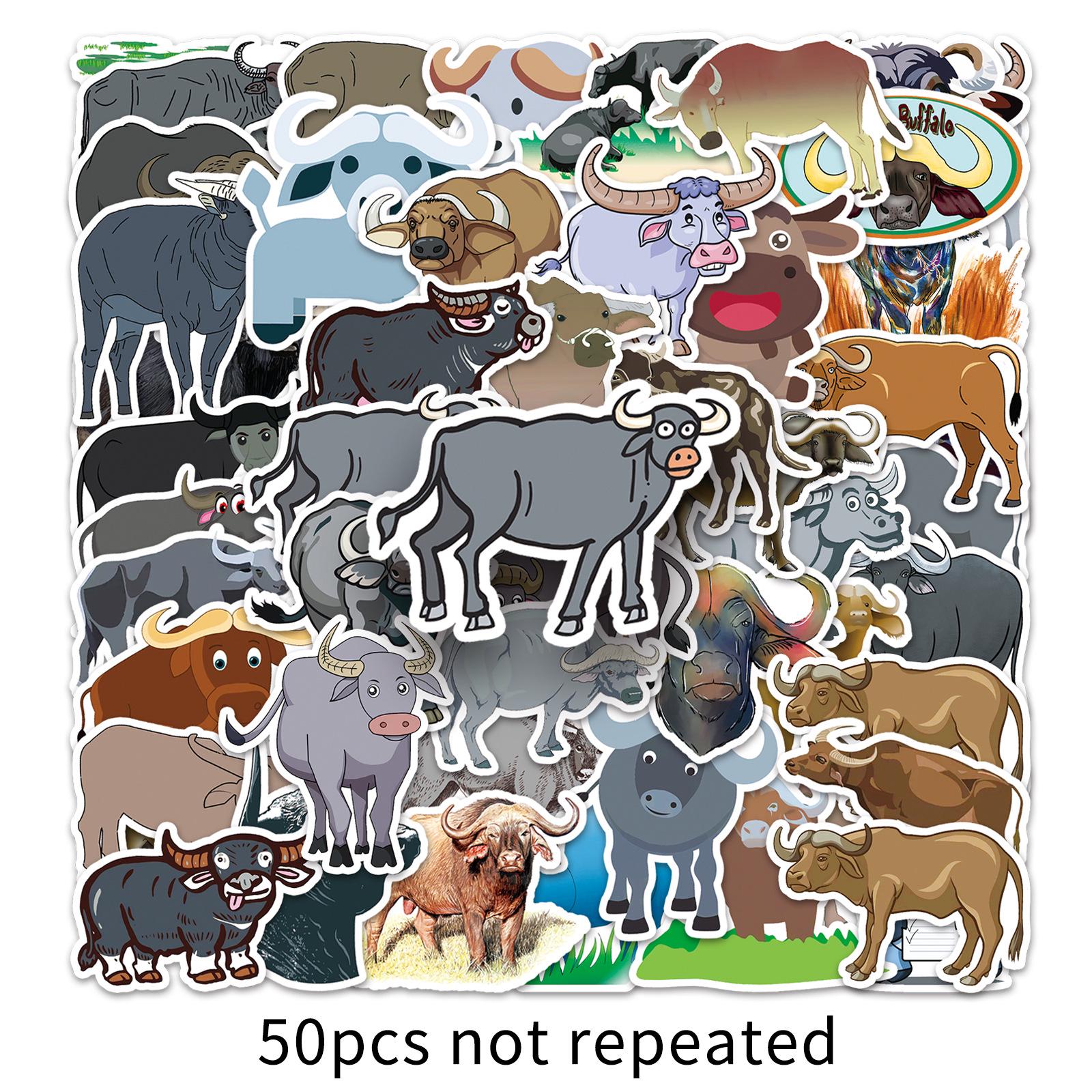 50 Cartoon Buffalo Animal Stickers: Waterproof & Removable Creative Journal Stationery