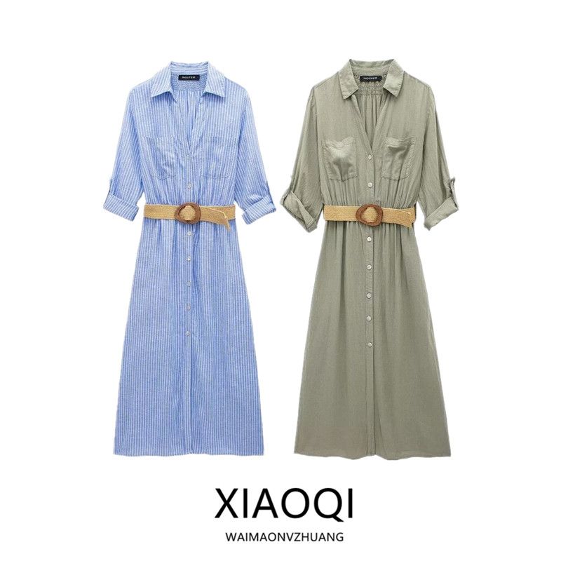 Fashion Style 2024 Summer New Women's Clothing Stylish Jute Belt Shirt Style Dress 8372077