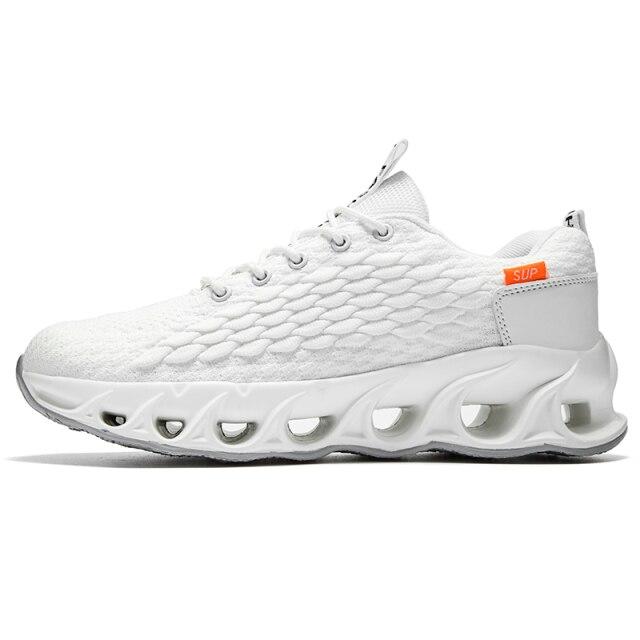 Leichte Weiche Herren-Sneaker Atmungsaktive Fliegengewebte Lederkombination Laufschuhe Lässige Herren-Sportschuhe