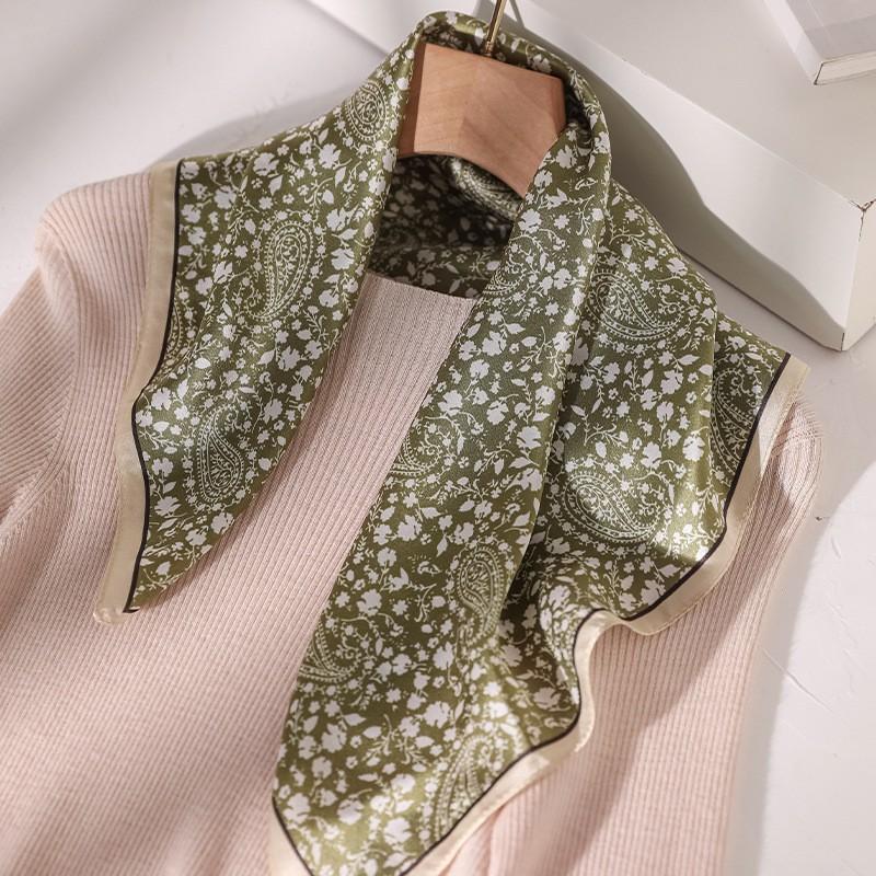 Small Silk Square Scarf Women s 100% Mulberry Printed Light Luxury High-end Decoration Neck 53x53cm