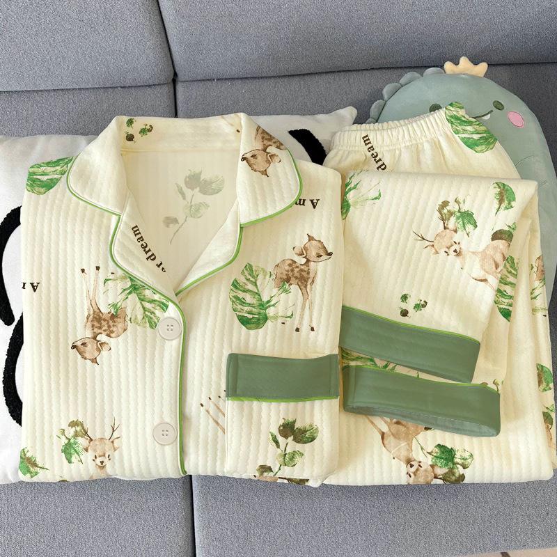 Middle-aged mother's new pajamas for women's autumn and winter air cotton interlayer thickened warm loungewear set