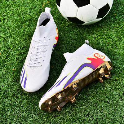 New Electroplated Gold-soled High-top Spike Football Shoes, Competition Training Shoes, Indoor and Outdoor Sports Shoes
