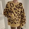 Women Thickened Warm Sweater Leopard Printed Sweater Long Sleeve O-Neck Loose Casual Knit Pullovers Autumn and Winter