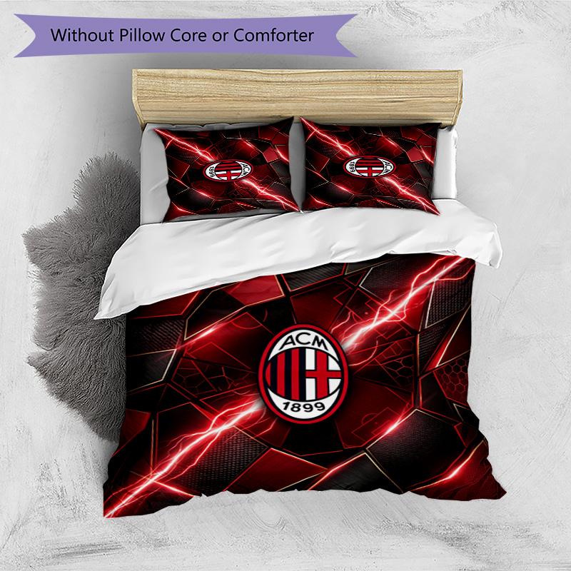 Set Lenzuola Stampa AC Milan 3 Pezzi Morbido Delicato sulla Pelle Lavabile Copripiumino e Federe Set Stagione Unica Camera da Letto