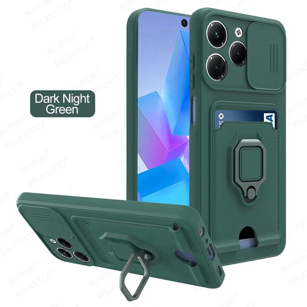 Sliding Camera Protection Case for Infinix Hot 40 Pro Note 40 Pro Plus 30 Spark 2024 Vehicle Magnetic Bracket Card Wallet Shell