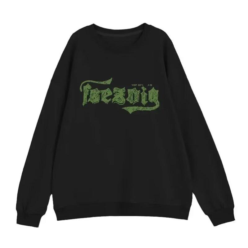 Осенняя женская одежда корейский модный мешковатый однотонный пуловер толстовка с буквенным принтом рукава реглан пуловер с длинными рукавами M чёрный 1783₽