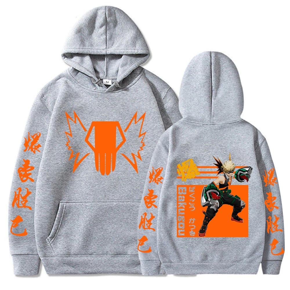 Giappone Anime My Hero Academia Bakugou Katsuki Felpe con Cappuccio Donna Uomo Kawaii Manga Grafiche Arancioni Felpe Abbigliamento