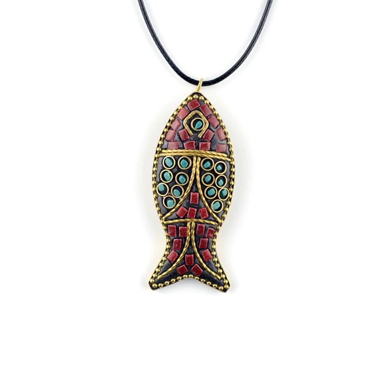 

Nepal Hand Crafted Fish Pendant Creative Necklace Style Necklace Sweater Necklace Collar De Mujer червоний