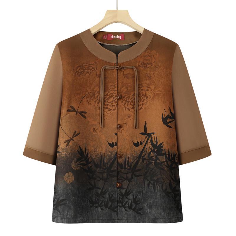 MooOu Elderly Women's Summer Chinese Style Loose Shirt Set