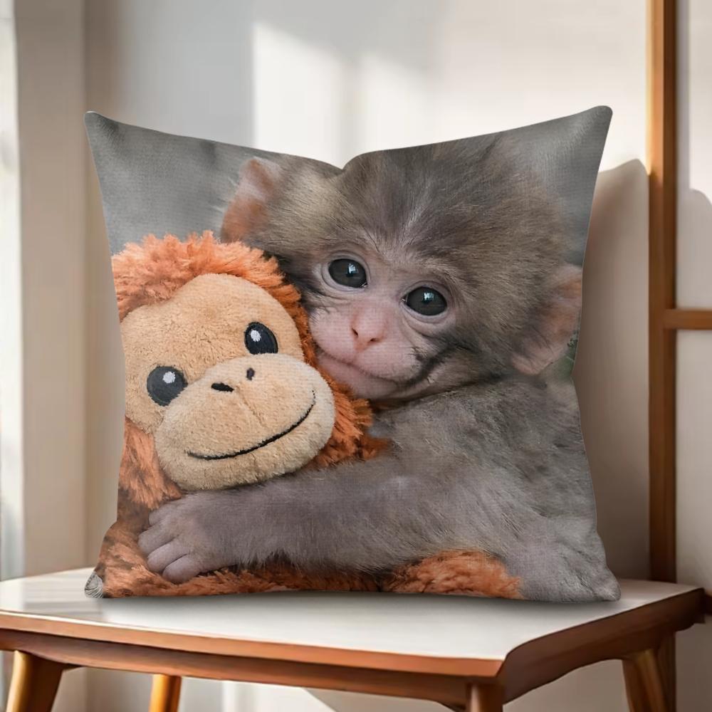 punch monkey Cushion Cover Natural Linen Organic Fabric DoubleSided Printing Couch Pillow Covers Home Decor
