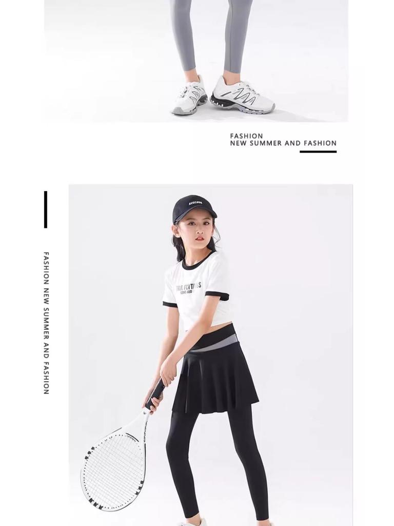 Girls' Quick-Dry Spring & Autumn 2025 Fake Two-Piece Tennis Skort and Yoga Base Shark Pants