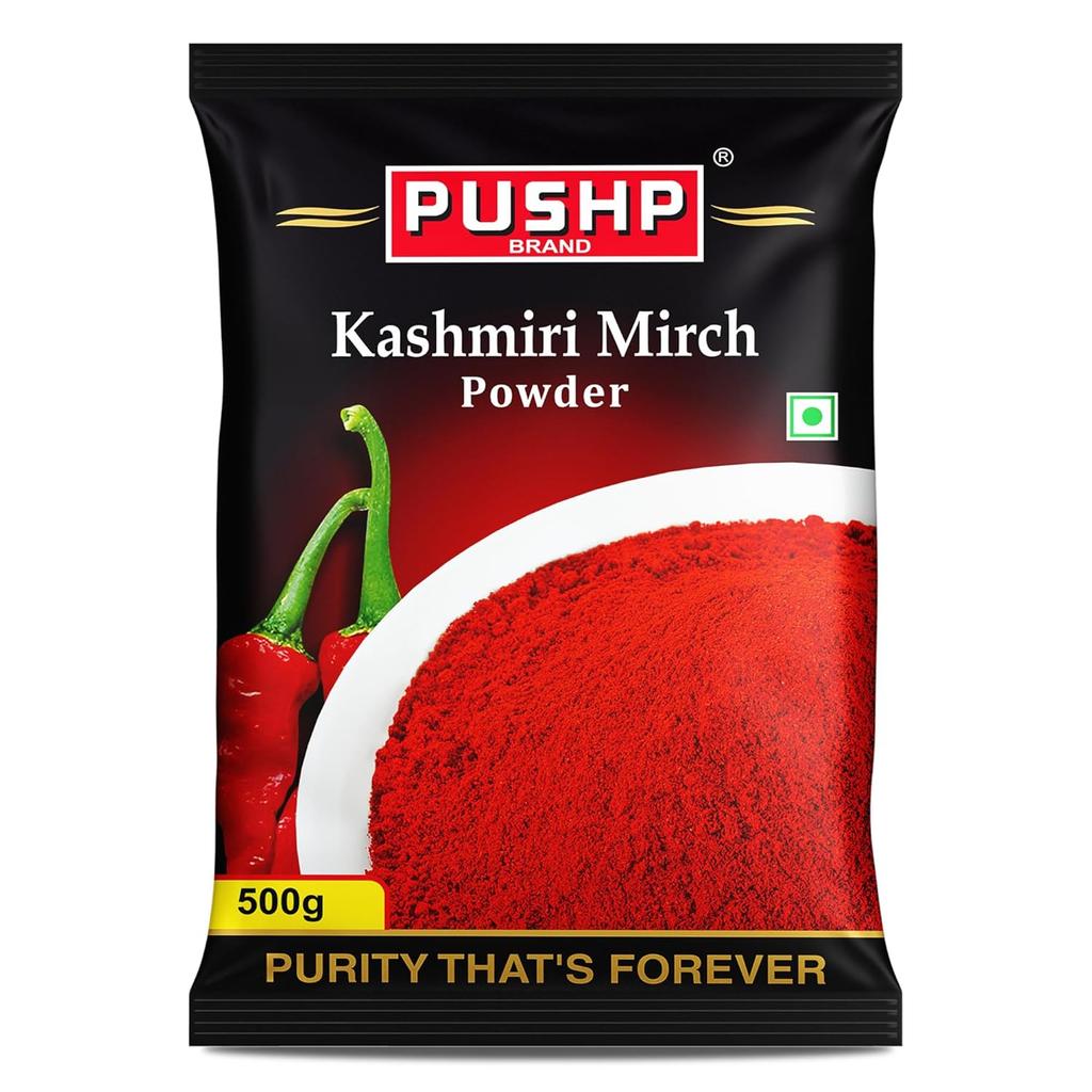 Pushp Merk Kashmiri Rode Chilipoeder Natuurlijke Levendige Specerijenmix Voor Authentieke Indiase Keuken Koken 500g Verpakking Van 1
