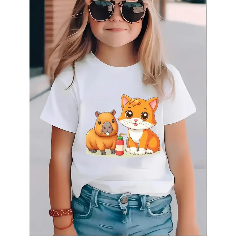 Baby Girl Clothing 3D Cat Print Kids Clothes Short Sleeve T-Shirts for Children Top Tees O-Neck Casual Children's Clothing