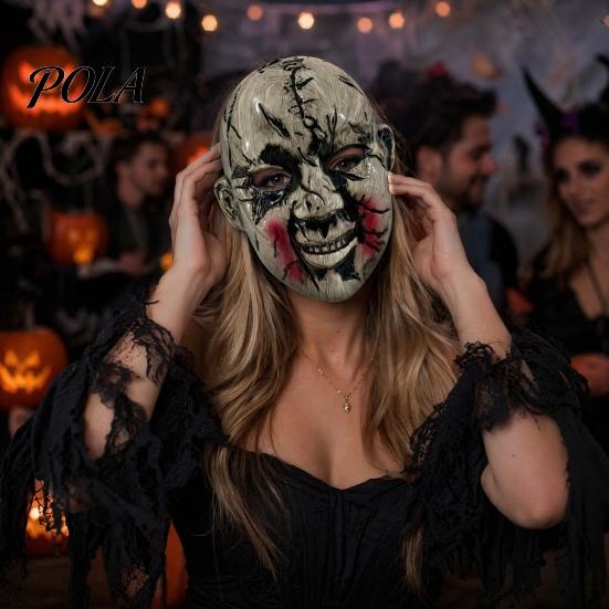 Scary Horror Masks Halloween Doll Face Mask, Ghost Head Prop for Haunted House Cosplay, Terrifying Party Mask Lightweight Plastic Adults, Adjustable