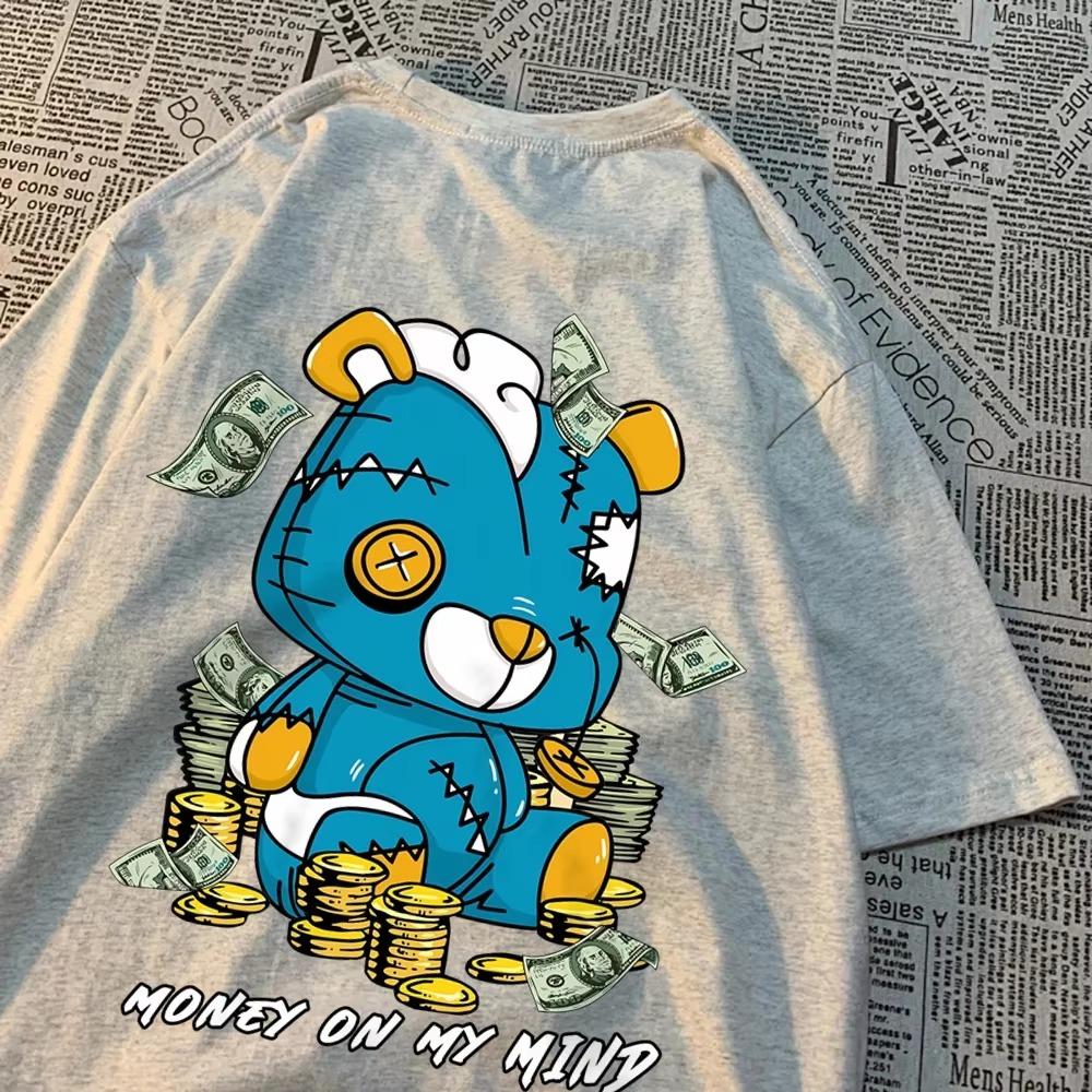 Money On My Mind Blue Puppet Bear Clothes Men T-Shirt Crewneck Oversize T Shirts Summer Hot Sale Streetwear Crewneck Tee Clothes