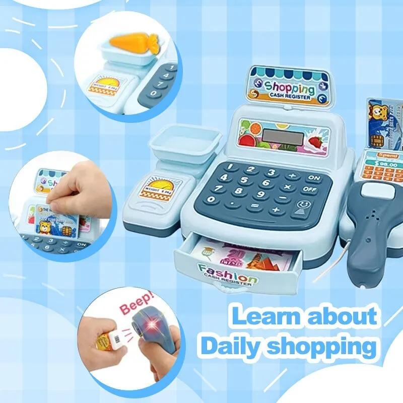Simulation Shopping Cash House Toys Electronic Game Lighting and Sound Effects Supermarket Cashier Toys Toy for Kids Girl Gifts