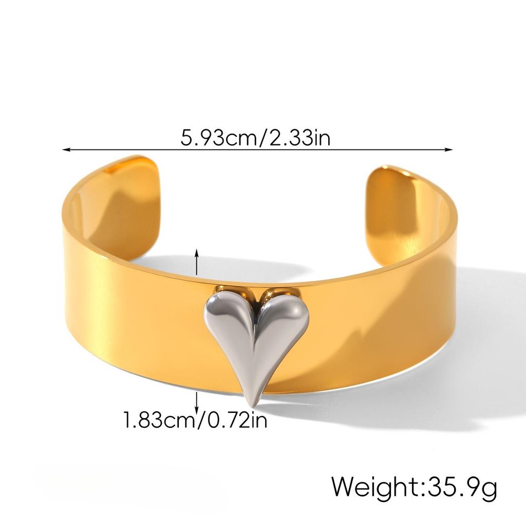  Stainless Steel Heart-shaped Two Tone Polished Open Bangle Hypoallergenic Jewelry Valentine's Day Mother's Day Gifts