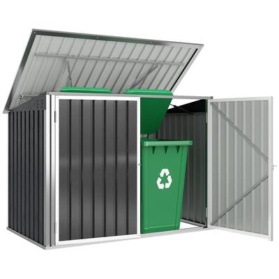 Bin Storage Box for 2 Bins Made of Galvanized Steel, Bin Box with Hinged Lid, Gas Strut, Double Door, Ventilation Openings