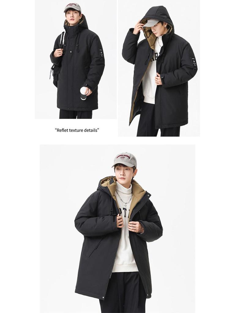 Men's Winter 2025 Hooded Mid-Length Cotton Jacket - Thick, Warm, Trendy Outdoor Coat