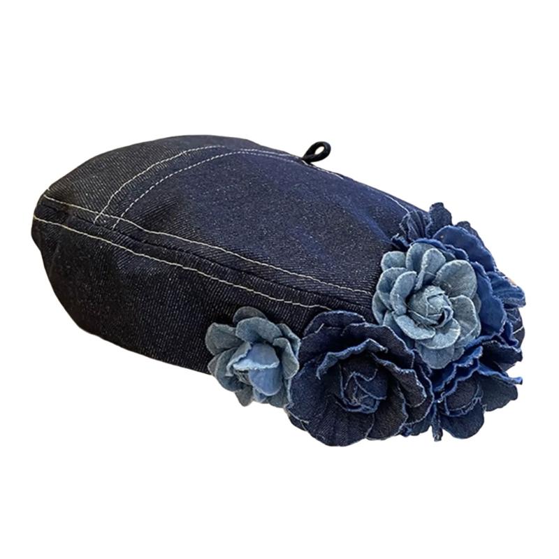Джинсовая Беретка Кепка-восьмиклинка Свободная Шляпа художника Берет Кепка пекаря для прогулок по городу Джинсовая модная шляпа Реквизит
