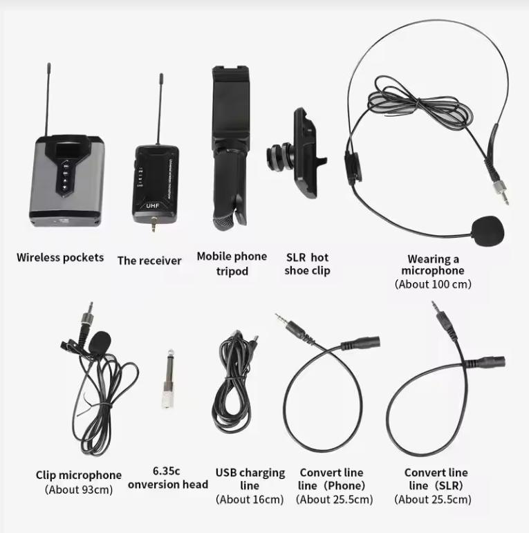 TFFRDN Q7 Wireless Lapel Microphone System Lapel Microphone with Rechargeable Waist Pack and Receiver Wireless Microphone for DS