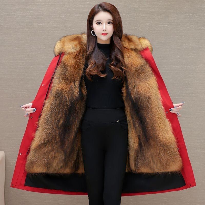 Womens Long Down Coat Removable Fur Lined Hooded Winter Outerwear