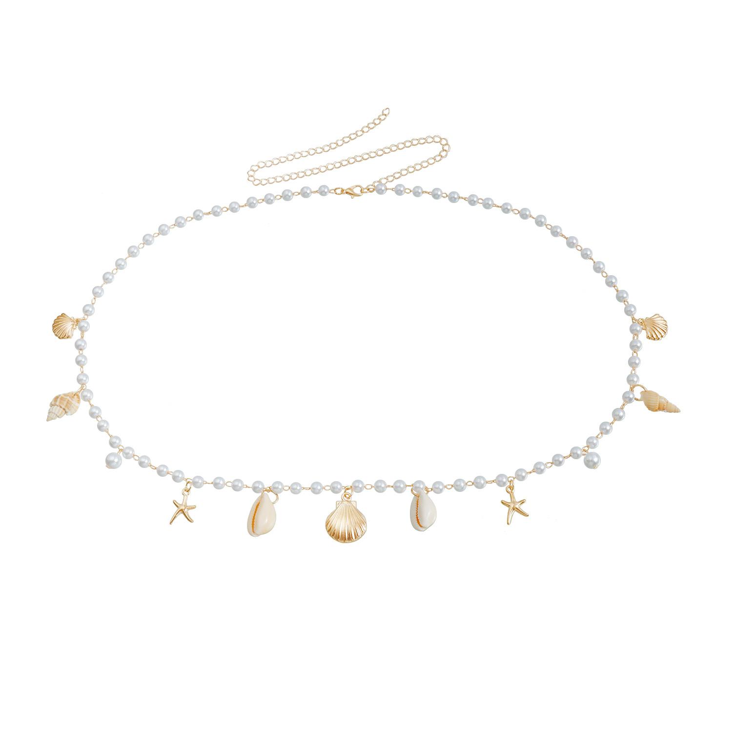 

Summer Beach Ocean Elements Accessories Pearl Waist Chain Stylish Simple Body Chain Waist Accessories золотой
