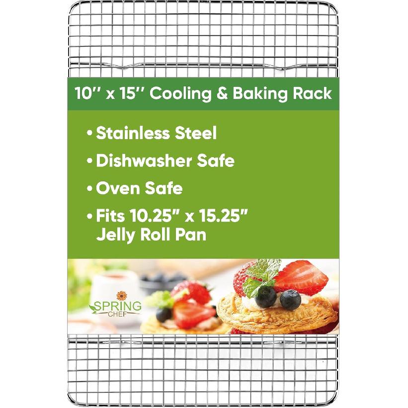 Spring Chef 10 x 15 Inch Stainless Steel Cooling Rack for Cooking & Baking - Heavy Duty Cookie Cooling Rack for Kitchen - Oven Safe - Fits Jelly Roll