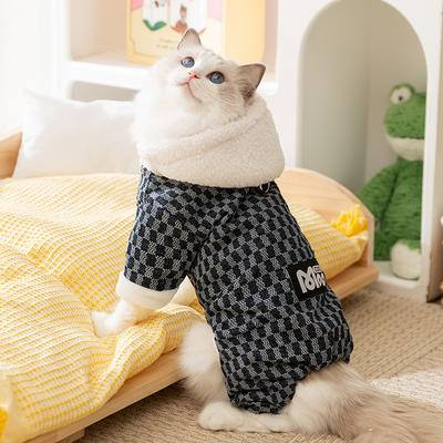 Jacquard-Denim-Haustierkleidung kann zu Kätzchen geschleppt werden, um Haarausfall zu verhindern und warm zu halten, vierbeinige, wattierte Kleidung, Welpen-Hund-Katzenkleidung