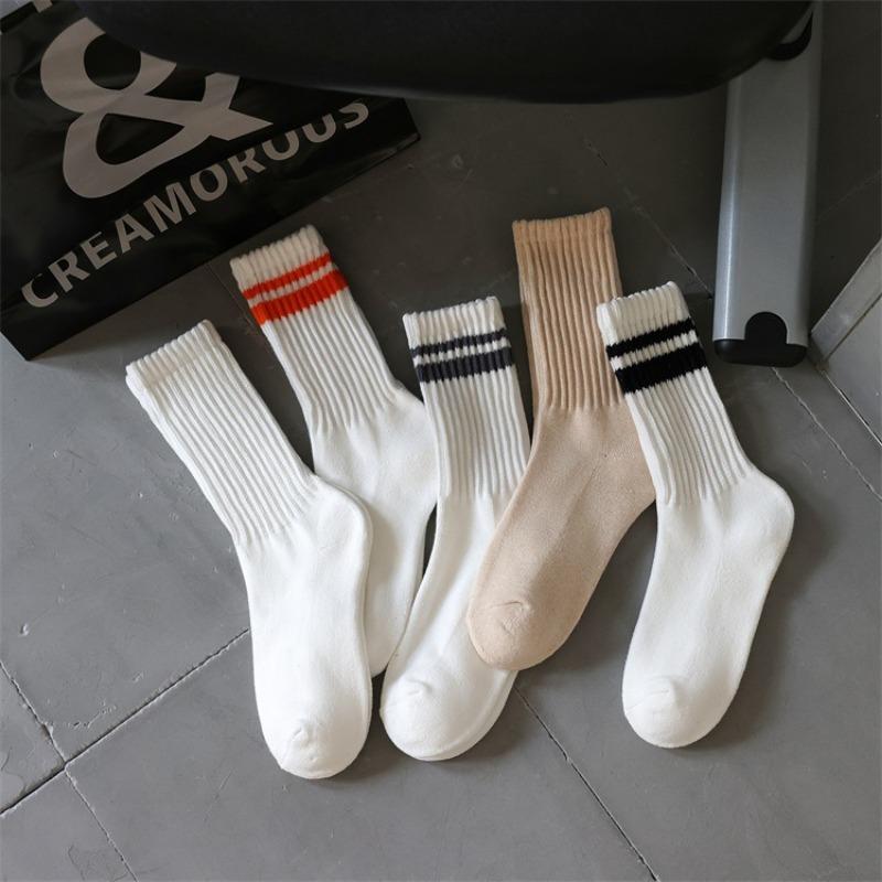 Ladies Spring and Autumn Vintage Cotton Fashion Thickened Towel Bottom Striped Mid Tube Socks