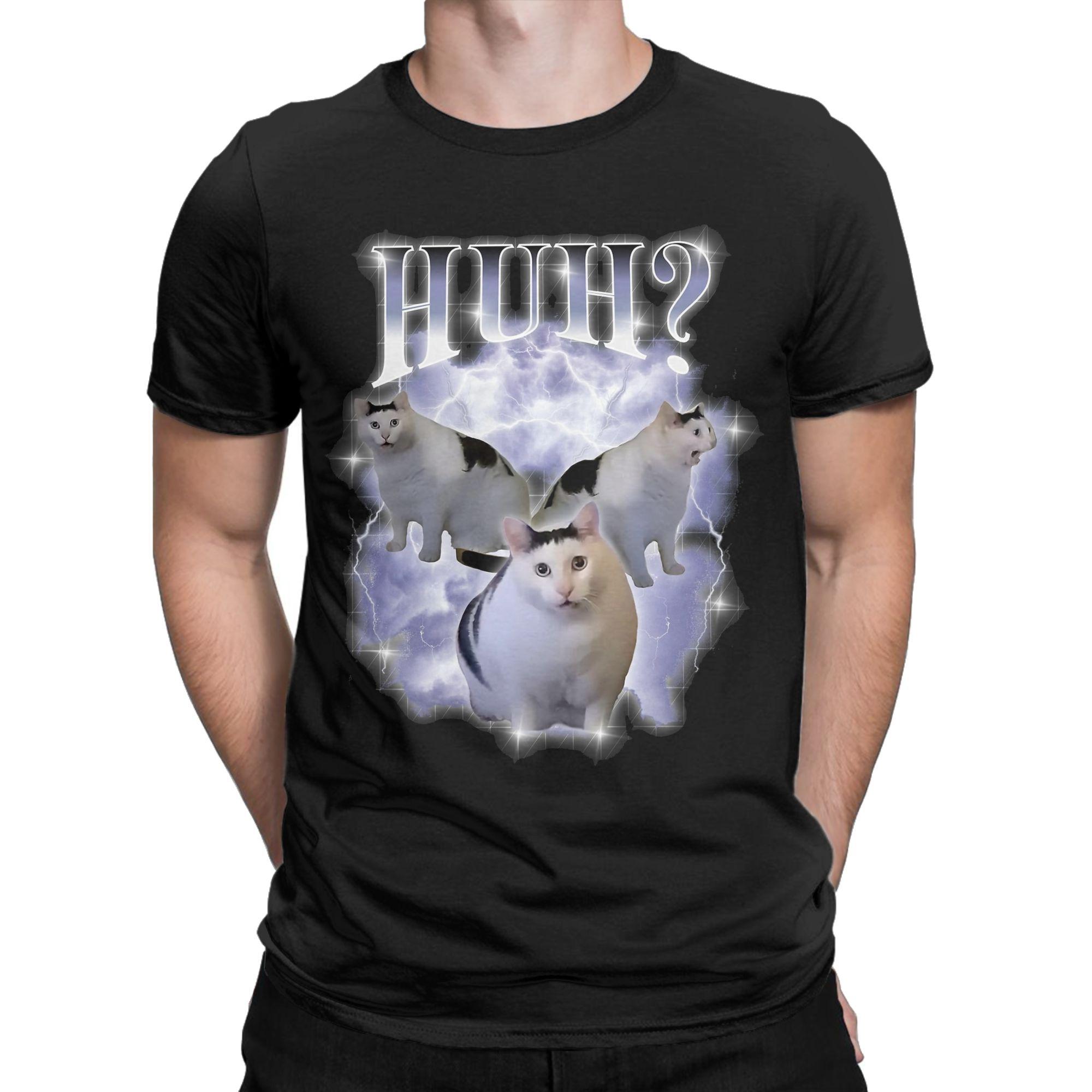 

Huh Cat Meme 90s Bootleg Vintage T Shirts Men s Pure Cotton Vintage T-Shirt Crew Neck Tees Short Sleeve Clothing Printed - M... S разноцветный