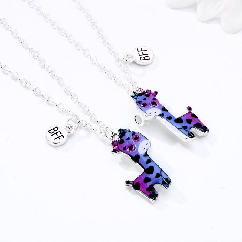 2Pieces/Set Heart Pendant Magnet Matching Necklace Colorful BFF Friend Girlfriend Relationship Gift Valentines Day