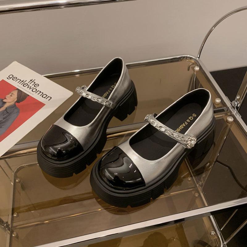 

Fashion single shoes women s spring new thick heel platform versatile high heel Mary Jane shoes 35 срібний