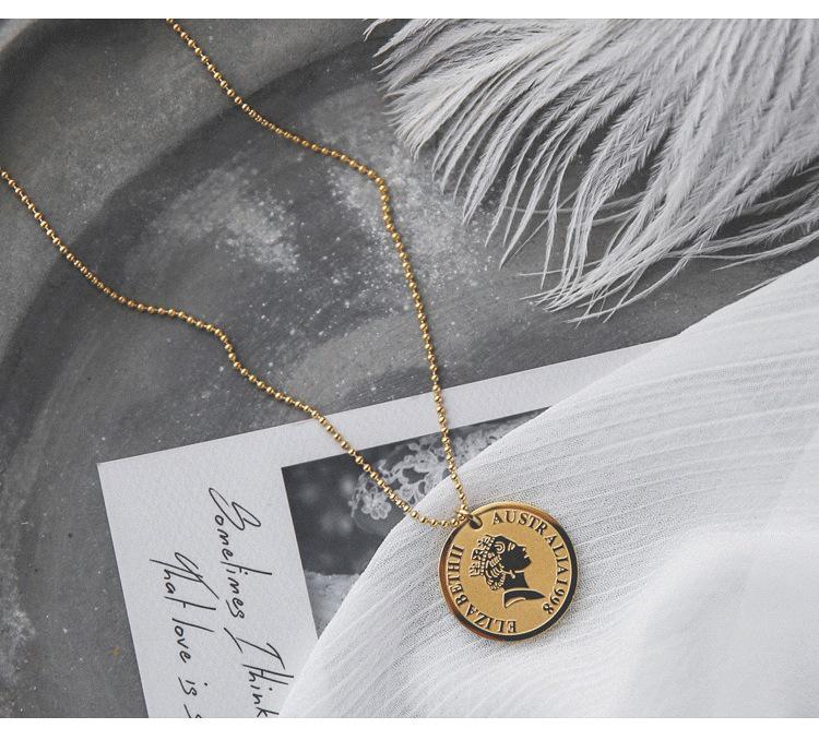 Gold Heart Letter Coin Necklace - Retro European American Style for Women