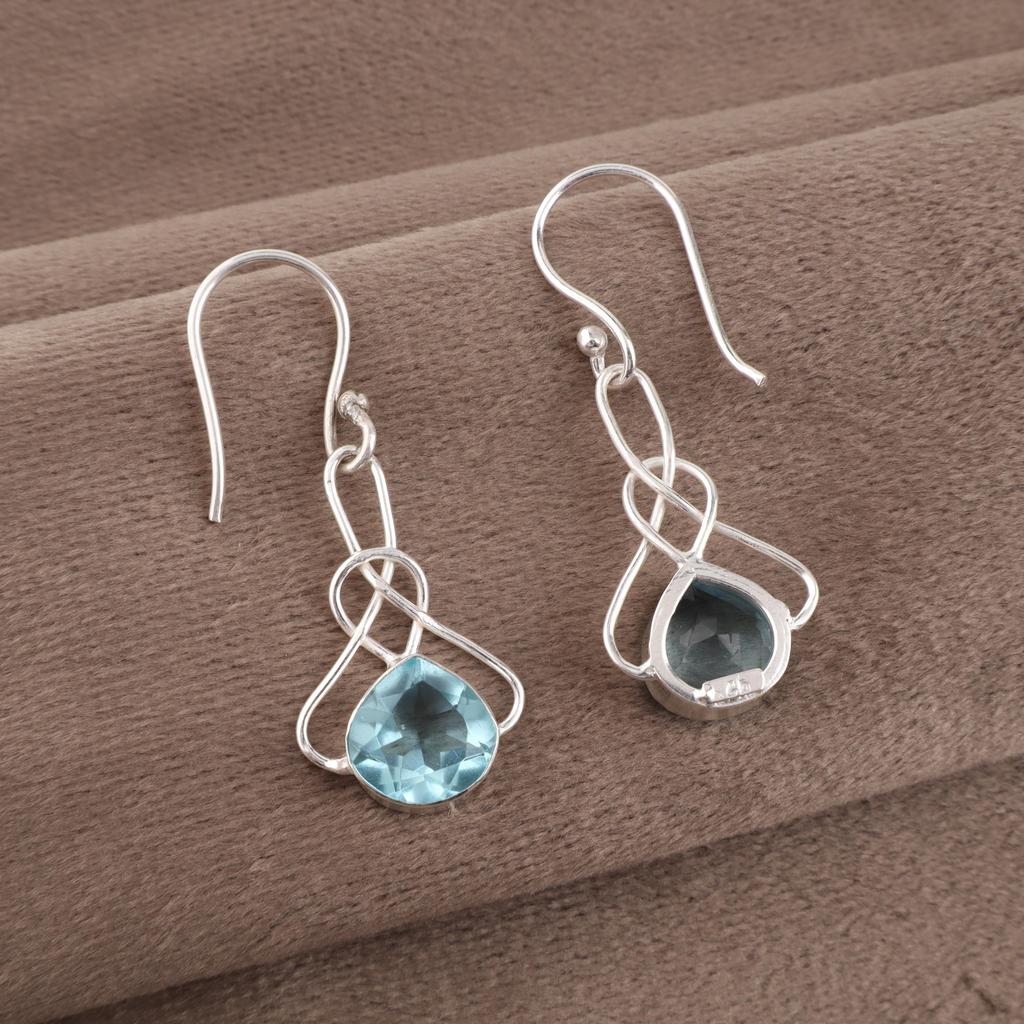 Sky Blue Topaz Gemstone Earrings, Handmade Gorgeous Jewelry, 925 Sterling Silver Jewelry, Bohemian Earrings For Wedding Gift