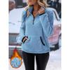 Women Half Zip Pocket Plush Hoodie Autumn Winter