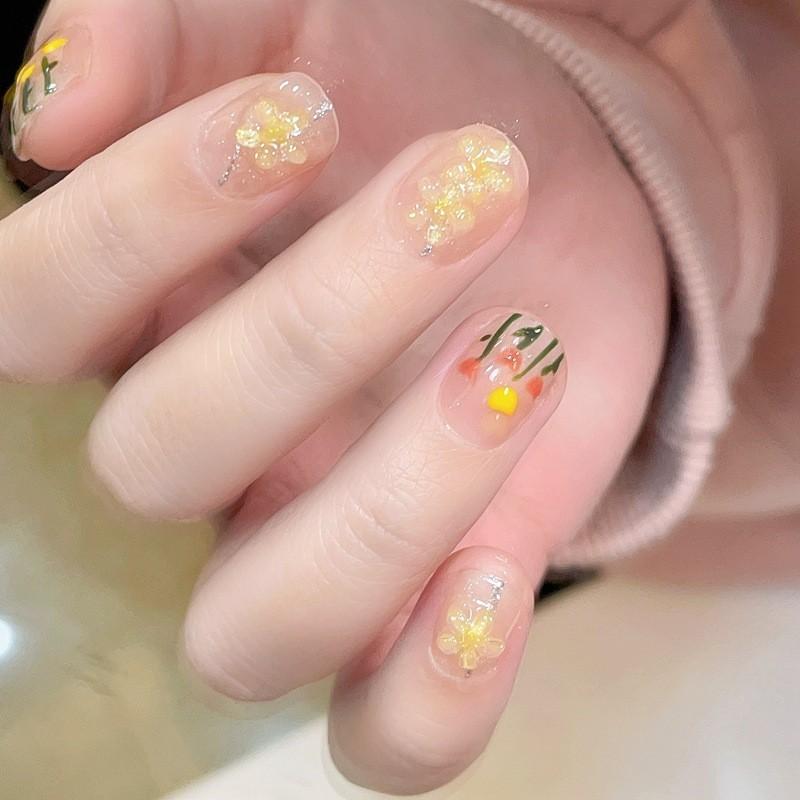 Painted Tulip Hand Design Nail Art Stickers Ice Transparent Whitening Detachable