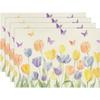 4Pcs, Watercolor Tulip Butterfly Placemats, Washable, Suitable for Holiday Parties, Home Decor, Kitchen Countertops, Rectangular Dining Tables