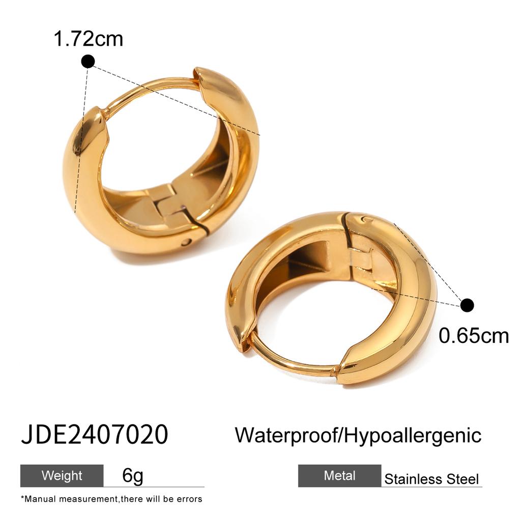 Uworld Simple Classic Gold Color Plated Stainless Steel Chubby Earrings 12mm 14mm 18mm Women's Jewelry