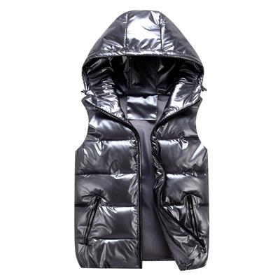 Gilet Invernale da Uomo Lucido con Cappuccio Senza Lavaggio Monocolore Oversize Senza Maniche